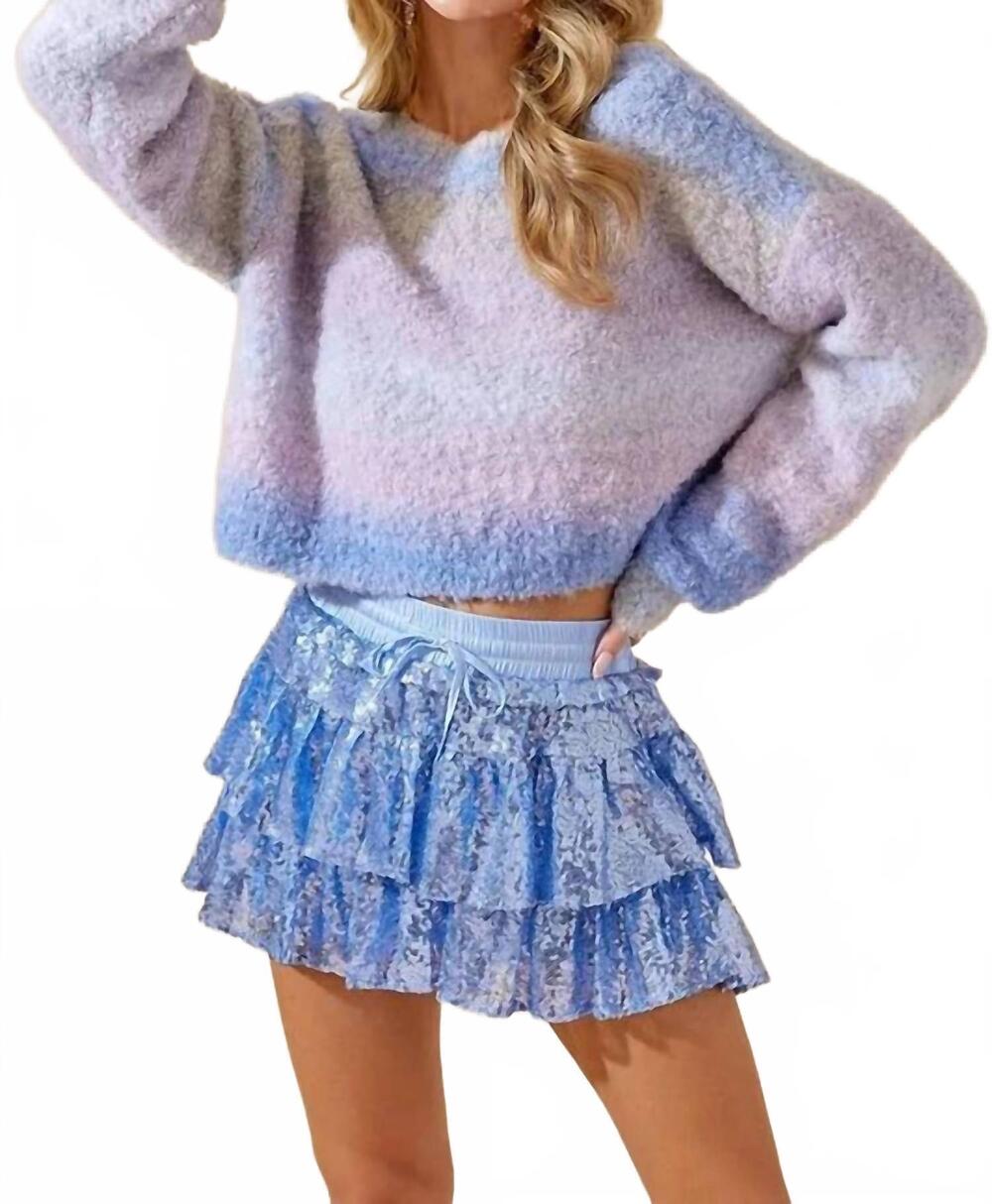 NEW DAY + MOON cropped ombre reversible sweater in blue